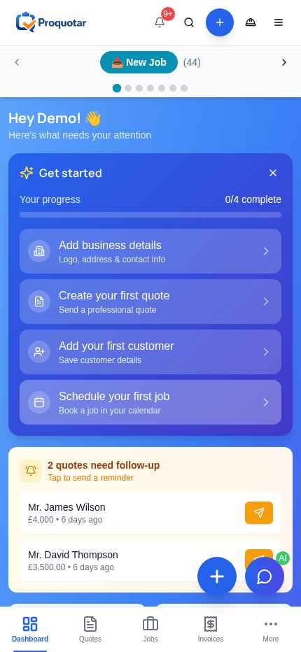 Proquotar mobile app preview